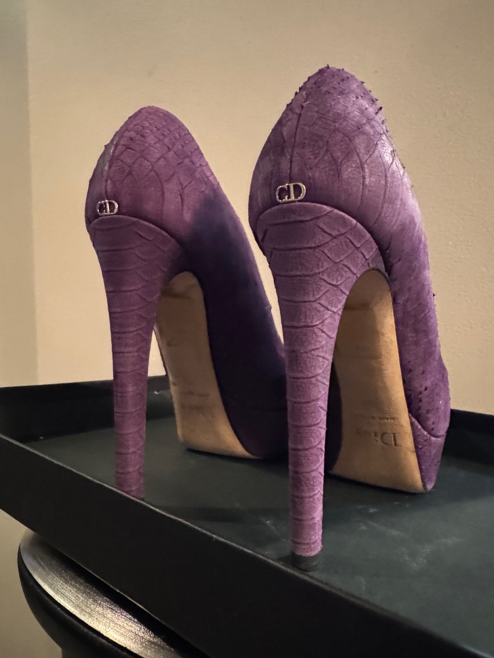 Dior Purple Textured Peep-Toe Platform Stilettos - Picture 4 of 5